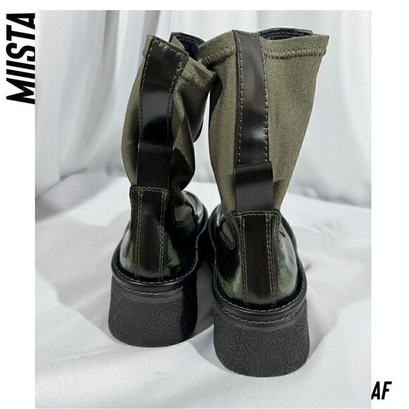 MIISTA E8 AMARAH ANKLE BOOTS IN BLACK CALF LEATHER AND KHAKI NEW SIZE 37 - Picture 5 of 7